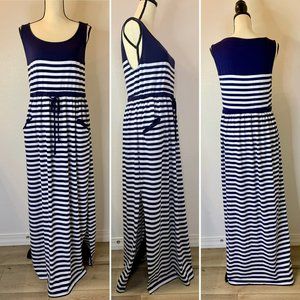 TORRID Women's Sleeveless Navy & White Striped SUN DRESS MAXI Pockets SIZE 0/L